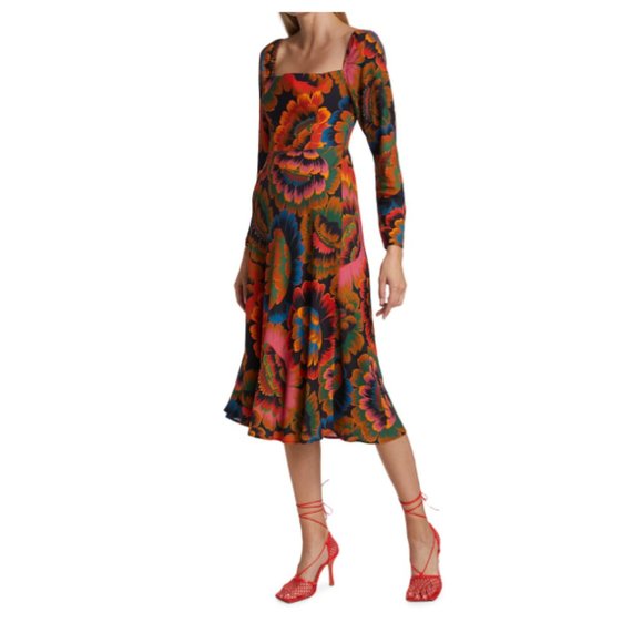 Farm Rio Flowers Midi Dress Medium NWT - Picture 2 of 9